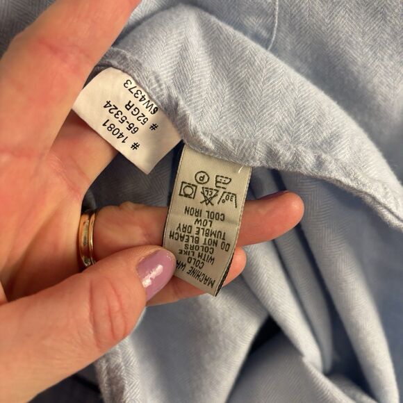 Orvis Men's Large Cotton Light Blue Flannel Shirt Button Down Soft Herringbone - Picture 6 of 7